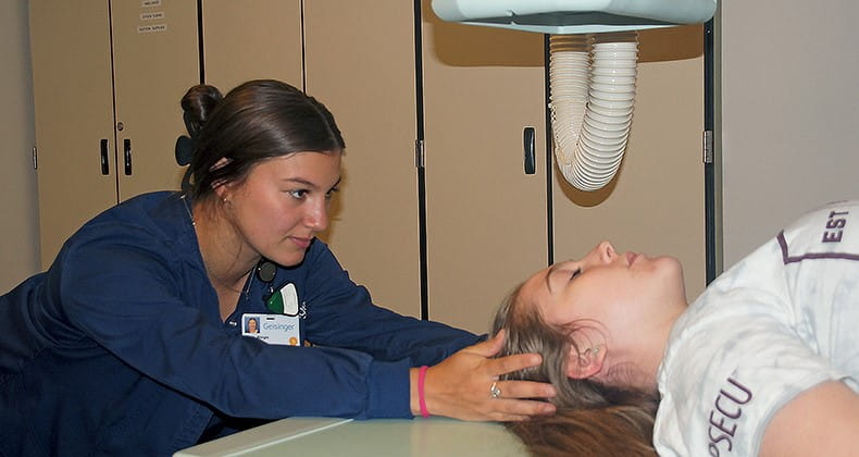 an image of Radiologic Technology students practicing x-rays