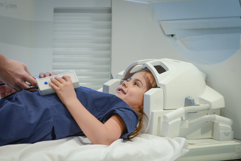 Young girl preparing for an MRI.