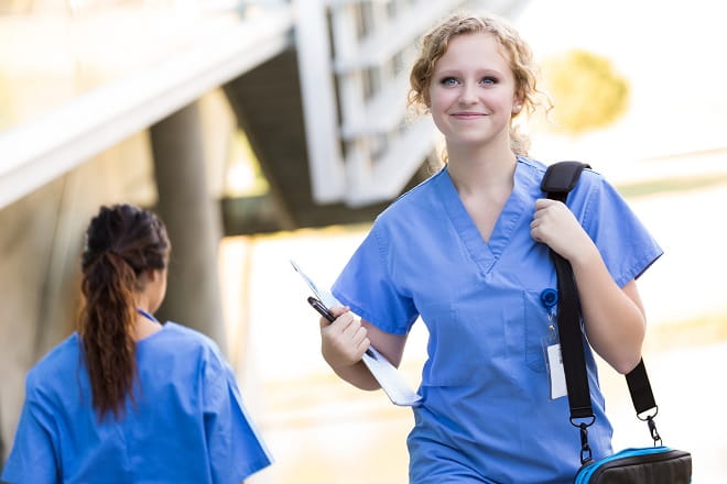 A medical student walking